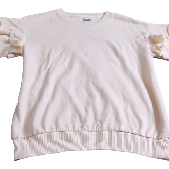 Aerie Cream Ruffle Sleeve Sweatshirt Women's Size Small Relaxed Comfy Fit Cozy - Picture 5 of 9